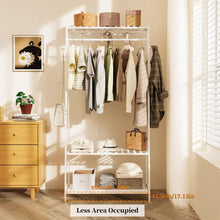 Load image into Gallery viewer, Large White Bamboo Garment Clothes Rack Shoes Coats Shelf w/ 3 Shelves &amp; 10 Hook
