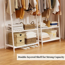Load image into Gallery viewer, Large White Bamboo Garment Clothes Rack Shoes Coats Shelf w/ 3 Shelves &amp; 10 Hook
