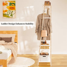 Load image into Gallery viewer, Large White Bamboo Garment Clothes Rack Shoes Coats Shelf w/ 3 Shelves &amp; 10 Hook
