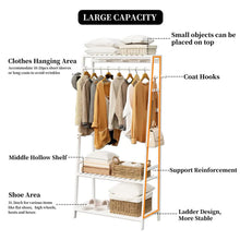 Load image into Gallery viewer, Large White Bamboo Garment Clothes Rack Shoes Coats Shelf w/ 3 Shelves &amp; 10 Hook
