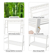 Load image into Gallery viewer, Large White Bamboo Garment Clothes Rack Shoes Coats Shelf w/ 3 Shelves &amp; 10 Hook
