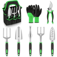 Load image into Gallery viewer, Green 8-Piece Heavy-Duty Gardening Tool Set with Ergonomic Handles and Storage Bag
