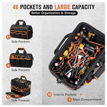 Load image into Gallery viewer, 17 Inch Heavy Duty Tool Bag - 43cm Wide Open Mouth Organiser - Thickened Wear Resistant Oxford Cloth with Adjustable Padded Strap, Multi-Pocket Storage for Electricians Plumbers and Professional Trades
