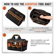 Load image into Gallery viewer, 17 Inch Heavy Duty Tool Bag - 43cm Wide Open Mouth Organiser - Thickened Wear Resistant Oxford Cloth with Adjustable Padded Strap, Multi-Pocket Storage for Electricians Plumbers and Professional Trades
