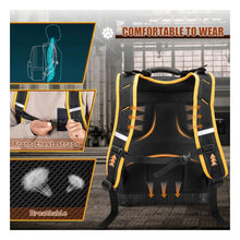 Load image into Gallery viewer, Heavy Duty Professional Tool Backpack - 18 Inch Large Capacity - Waterproof Solid Rubber Base, Multi-Pocket Organiser and Reflective Strips for Electricians, HVAC and Trades
