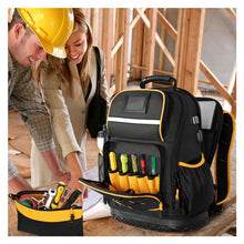 Load image into Gallery viewer, Heavy Duty Professional Tool Backpack - 18 Inch Large Capacity - Waterproof Solid Rubber Base, Multi-Pocket Organiser and Reflective Strips for Electricians, HVAC and Trades
