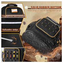 Load image into Gallery viewer, Heavy Duty Professional Tool Backpack - 18 Inch Large Capacity - Waterproof Solid Rubber Base, Multi-Pocket Organiser and Reflective Strips for Electricians, HVAC and Trades
