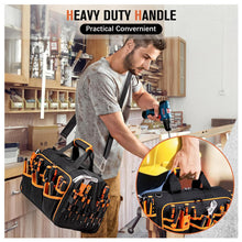 Load image into Gallery viewer, Heavy-Duty 17-Inch Tool Bag with 46 Pockets, Waterproof Base &amp; Shoulder Strap(Black Orange)
