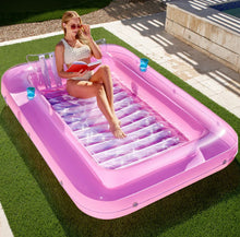 Load image into Gallery viewer, 180x118CM Pink Transparent Inflatable Suntan Tub &amp; Floating Pool Lounger with Dual Integrated Cup Holders and Pillow - Portable Sunbathing Pool for Lawn &amp; Water
