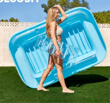 Load image into Gallery viewer, 180x118CM Blue Transparent Inflatable Suntan Tub &amp; Floating Pool Lounger with Dual Integrated Cup Holders and Pillow - Portable Sunbathing Pool for Lawn &amp; Water
