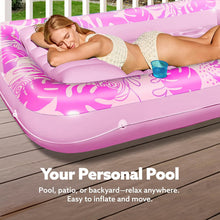Load image into Gallery viewer, 180x118CM Blue Transparent Inflatable Suntan Tub &amp; Floating Pool Lounger with Dual Integrated Cup Holders and Pillow - Portable Sunbathing Pool for Lawn &amp; Water
