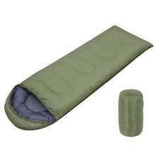 Load image into Gallery viewer, 2-in-1 Winter Camping Warmth Kit with Carry Bag: 210 * 75cm Green Portable Waterproof Warm Sleeping Bag and 200 * 140cm Large Black Double Layer Waterproof Fleece Camping Blanket for Hiking Travel Indoor Outdoor Use
