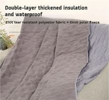 Load image into Gallery viewer, 2-in-1 Winter Camping Warmth Kit with Carry Bag:  210 * 75cm Beige Portable Waterproof Warm Sleeping Bag and 200 * 140cm Large Black Double Layer Waterproof Fleece Camping Blanket for Hiking Travel Indoor Outdoor Use
