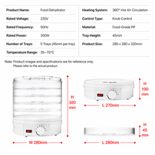 Load image into Gallery viewer, White 5 Tier Large Capacity Food Dehydrator and Healthy Snack Maker - Electric Fruit Vegetable Meat Jerky Dryer with 35-70℃ Adjustable Temp and All Round Hot Air Fast Dehydration
