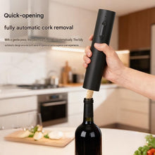 Load image into Gallery viewer, Black Electric Wine Opener and Black Decorative Iron Wine Rack Set - Rechargeable Automatic Corkscrew , Elegant Leaf Design Bottle Holder, USB-C Fast Opening Kit for Home Bar Dining Table Gift
