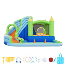 Load image into Gallery viewer, Inflatable Bounce House, 3.4 x 3.74 x 2.13 m Inflatable Bounce House Water Slide, Bouncer Castle with Castle Bounces, Basketball Hoop, Splash Pool &amp; Water Ring Toss, for 3 to 4 Kids Ages 3 to 8
