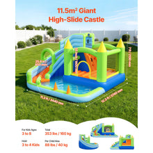 Load image into Gallery viewer, Inflatable Bounce House, 3.4 x 3.74 x 2.13 m Inflatable Bounce House Water Slide, Bouncer Castle with Castle Bounces, Basketball Hoop, Splash Pool &amp; Water Ring Toss, for 3 to 4 Kids Ages 3 to 8
