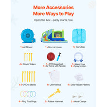 Load image into Gallery viewer, Inflatable Bounce House, 3.4 x 3.74 x 2.13 m Inflatable Bounce House Water Slide, Bouncer Castle with Castle Bounces, Basketball Hoop, Splash Pool &amp; Water Ring Toss, for 3 to 4 Kids Ages 3 to 8
