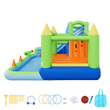 Load image into Gallery viewer, Inflatable Bounce House, 3.4 x 3.74 x 2.13 m Inflatable Bounce House Water Slide, Bouncer Castle with Castle Bounces, Basketball Hoop, Splash Pool &amp; Water Ring Toss, for 3 to 4 Kids Ages 3 to 8
