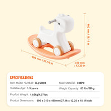 Load image into Gallery viewer, 3 in 1 Rocking Horse for Toddlers 1-3 Years, Baby Rocking Horse with Detachable Balance Board and 4 Smooth Wheels, Support up to 80 lbs HDPE Material Kids Ride on Toy, Swinging, Orange
