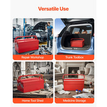 Load image into Gallery viewer, Metal Tool Box, 14-inch, 2-Tier 3-Tray Portable Folding Tool Chest Organizer with Handle &amp; Lock Hole, Powder Coated Steel, Cantilever Toolbox for Household Factory Warehouse Repair Shop, Red
