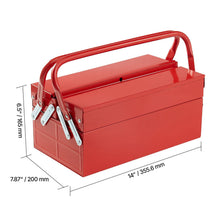 Load image into Gallery viewer, Metal Tool Box, 14-inch, 2-Tier 3-Tray Portable Folding Tool Chest Organizer with Handle &amp; Lock Hole, Powder Coated Steel, Cantilever Toolbox for Household Factory Warehouse Repair Shop, Red
