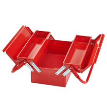 Load image into Gallery viewer, Metal Tool Box, 14-inch, 2-Tier 3-Tray Portable Folding Tool Chest Organizer with Handle &amp; Lock Hole, Powder Coated Steel, Cantilever Toolbox for Household Factory Warehouse Repair Shop, Red
