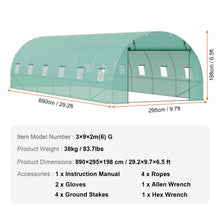 Load image into Gallery viewer, Walk-in Tunnel Greenhouse 29.2x9.7x6.5ft Galvanized Frame PE Cover Green
