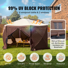 Load image into Gallery viewer, Pop Up Gazebo Tent, Pop-Up Screen Tent 6 Sided Canopy Sun Shelter with 6 Removable Privacy Wind Cloths &amp; Mesh Windows, 11.5x11.5FT Quick Set Screen Tent with Mosquito Netting, Brown

