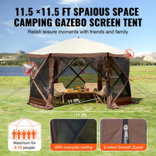 Load image into Gallery viewer, Pop Up Gazebo Tent, Pop-Up Screen Tent 6 Sided Canopy Sun Shelter with 6 Removable Privacy Wind Cloths &amp; Mesh Windows, 11.5x11.5FT Quick Set Screen Tent with Mosquito Netting, Brown
