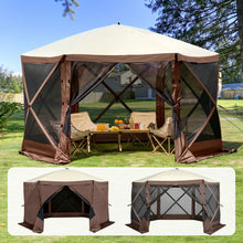 Load image into Gallery viewer, Pop Up Gazebo Tent, Pop-Up Screen Tent 6 Sided Canopy Sun Shelter with 6 Removable Privacy Wind Cloths &amp; Mesh Windows, 11.5x11.5FT Quick Set Screen Tent with Mosquito Netting, Brown
