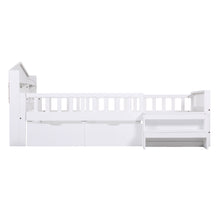 Load image into Gallery viewer, Artiss Single Bed Frame with 2 Storage Drawers, Montessori Bed with Headboard, 2 USB Ports &amp; Led Light, Solid Wood Platform Bed Base with Safety Rail &amp; Ladder, 31CM Under-Bed Storage, White
