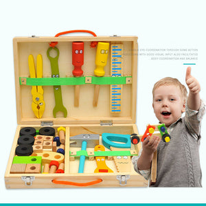 Pretend play tool box with building items in carry case-kids play