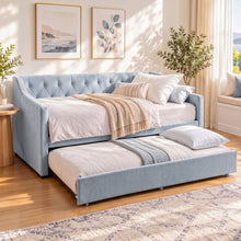 Load image into Gallery viewer, Artiss Single Buttonless Tufted Daybed Frame &amp; Trundle, Blue
