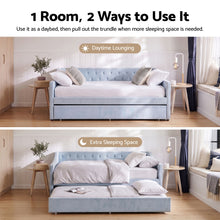 Load image into Gallery viewer, Artiss Single Buttonless Tufted Daybed Frame &amp; Trundle, Blue
