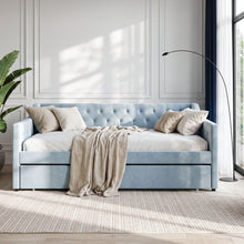 Load image into Gallery viewer, Artiss Single Buttonless Tufted Daybed Frame &amp; Trundle, Blue
