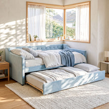 Load image into Gallery viewer, Artiss Single Buttonless Tufted Daybed Frame &amp; Trundle, Blue

