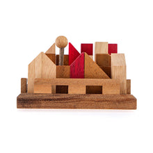 Load image into Gallery viewer, Brainteaser puzzle- City Planner brain teaser puzzle, wood, handmade 3D puzzle-remove shapes and try rebuild your city.
