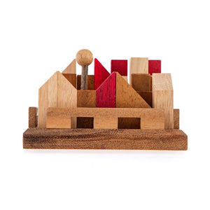 Brainteaser puzzle- City Planner brain teaser puzzle, wood, handmade 3D puzzle-remove shapes and try rebuild your city.