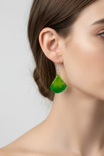 Load image into Gallery viewer, Real Flower Orchid Petal Earrings – Vibrant Green Resin Botanical
