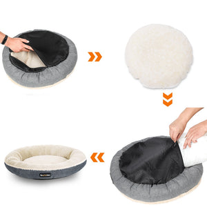 55cm Dog Sofa Bed Round Shape Fabric Grey