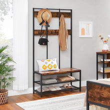 Load image into Gallery viewer, Vasagle Large Coat Rack Stand Coat Tree with 12 Hooks and Shoe Bench Brown and Black

