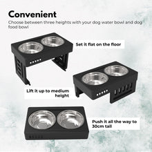 Load image into Gallery viewer, Elevated Pet Feeder Food Water Double Bowl Adjustable Height Raised Stand
