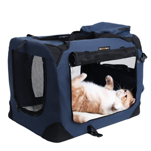 Dog Kennel Transport Box Folding Fabric Pet Carrier 60cm Dark Blue