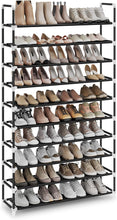 Load image into Gallery viewer, 10 Tier Metal Shoe Rack Non-Woven Fabric Shelves Holds up to 50 Pairs Black
