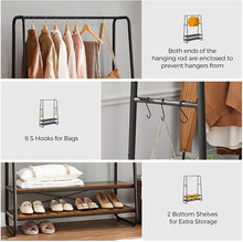 Load image into Gallery viewer, VASAGLE Clothes Rack with 2 Shelves Rustic Brown and Black
