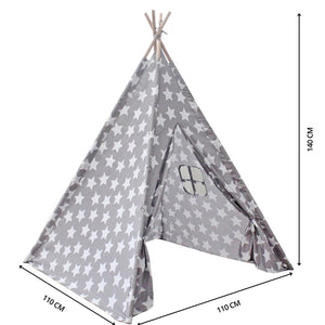 Kids Teepee Tent with Side Window and Carry Case - Grey Star