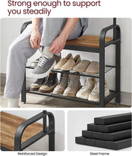Load image into Gallery viewer, VASAGLE Coat Rack with Shoe Rack 183 cm Height Walnut Brown and Black
