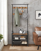 Load image into Gallery viewer, VASAGLE Coat Rack with Shoe Rack 183 cm Height Walnut Brown and Black

