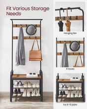 Load image into Gallery viewer, VASAGLE Coat Rack with Shoe Rack 183 cm Height Walnut Brown and Black
